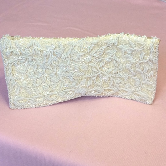 FINAL SALE PRICE Fully Beaded Handmade Ivory Evening Clutch - Picture 1 of 7
